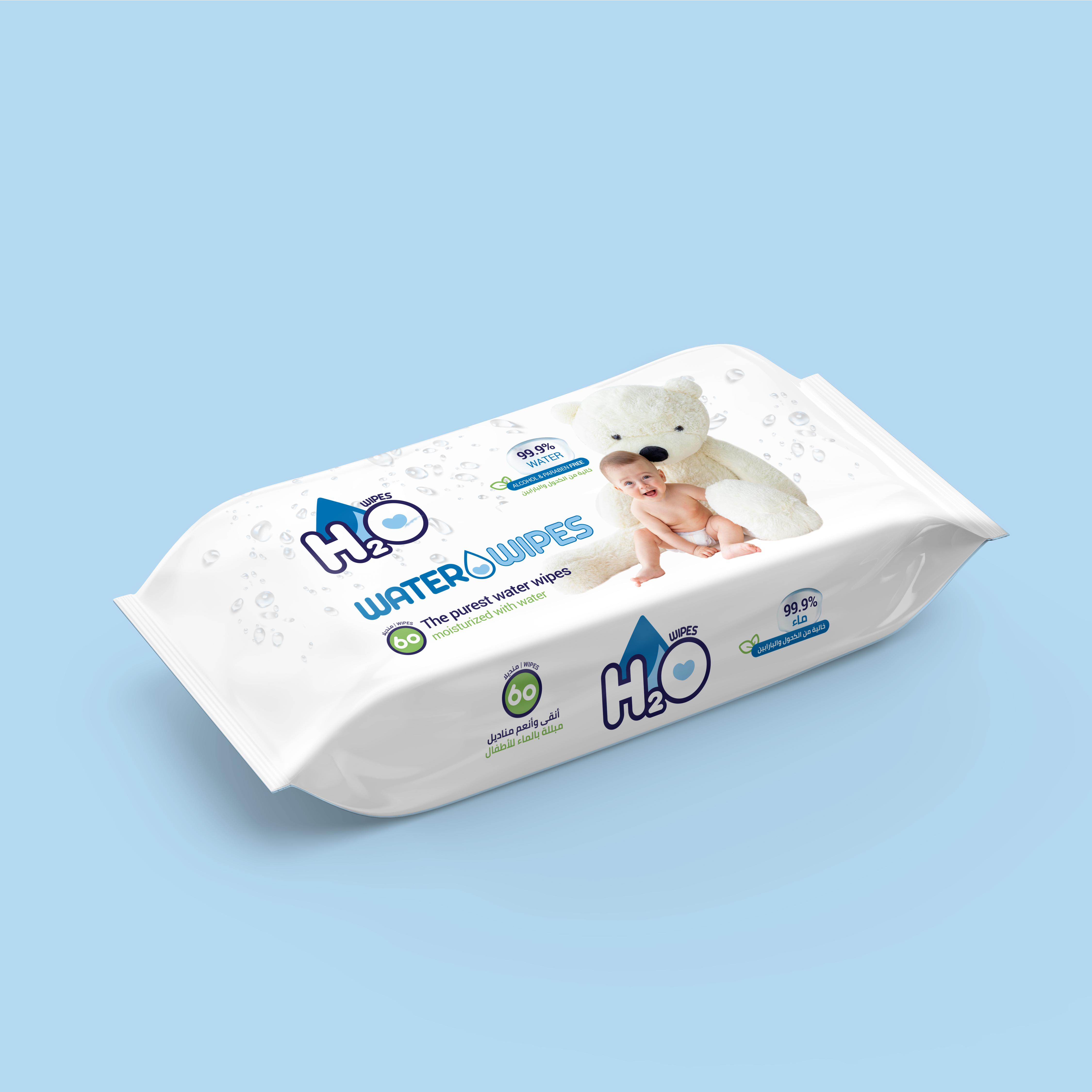 H2O Water Wet Wipes 60 Sheets