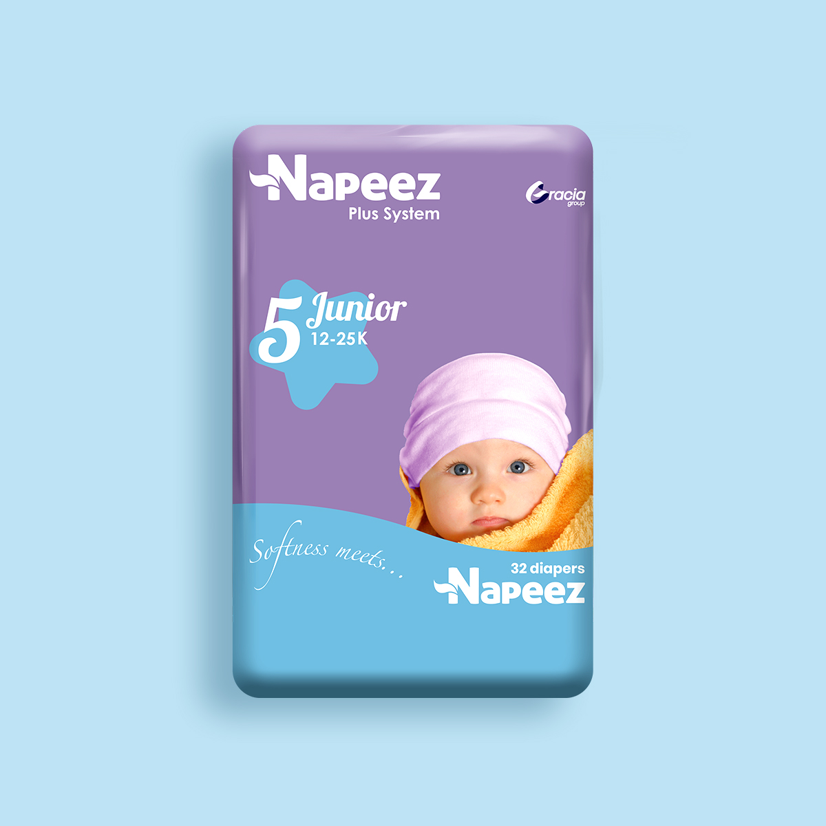 Napeez Plus System  Size 5 Junior 12-25 ( 32 Diapers)